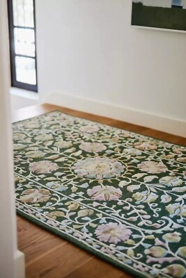 Handgefertigter getufteter Teppich aus Wolle & Seide Blumenmuster Botanisches...