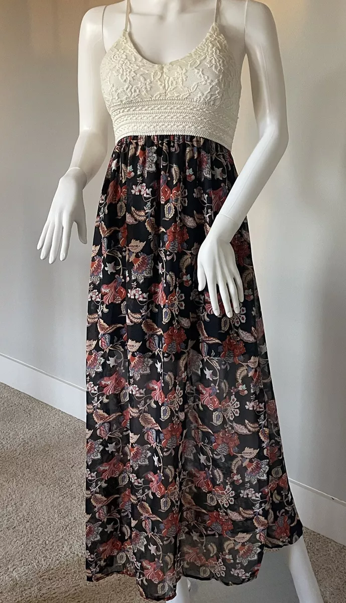 J for Justify Maxi Dress, Padded Lace Bralette Top/Floral Skirt Size XS.  Boho