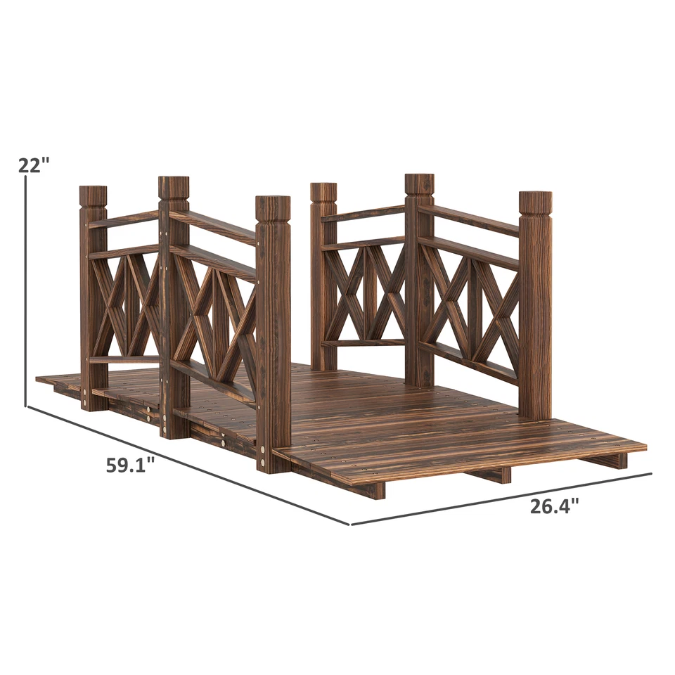 4.7ft Garden Bridge Arc Wood Footbridge Decorative Pond Bridge Carbonized - Image 2 of 4