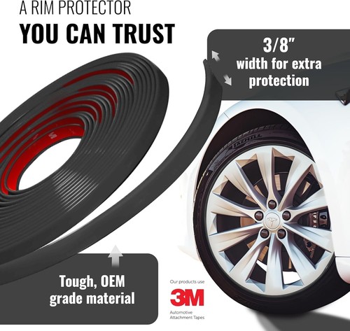 25ft Universal Rim Protection Strips - Black Rubber for Curb Damage Prevention - Picture 6 of 9