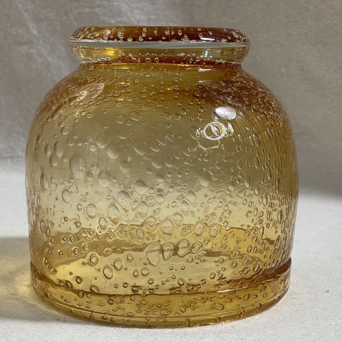 Vintage Bowl Candle Holder Hand Blown Amber Bubble Art Glass Decor - Picture 10 of 12