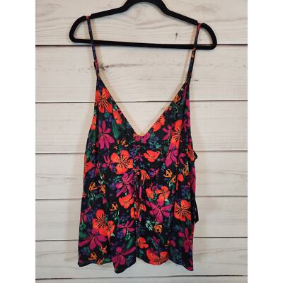 Ava & Viv Womens Black Floral Rayon V-Neck Spaghetti Strap Tank Top Size 3X NWT