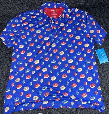 Birdie Bound Liberty Donuts Print Golf Polo Shirt Large NWT