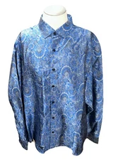 Barry Wang mens Paisley shirt 4xl Long Sleeve Button Blue Silk Blend