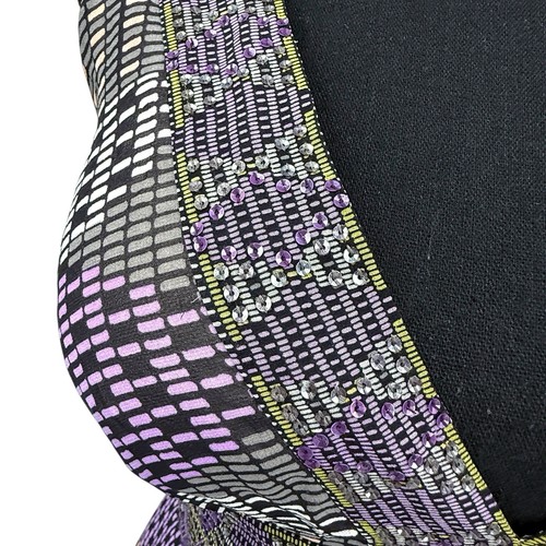 Maxi abito donna BCBG Maxazria seta paillettes viola grigio stampa geometrica Y2K - Foto 4 di 7