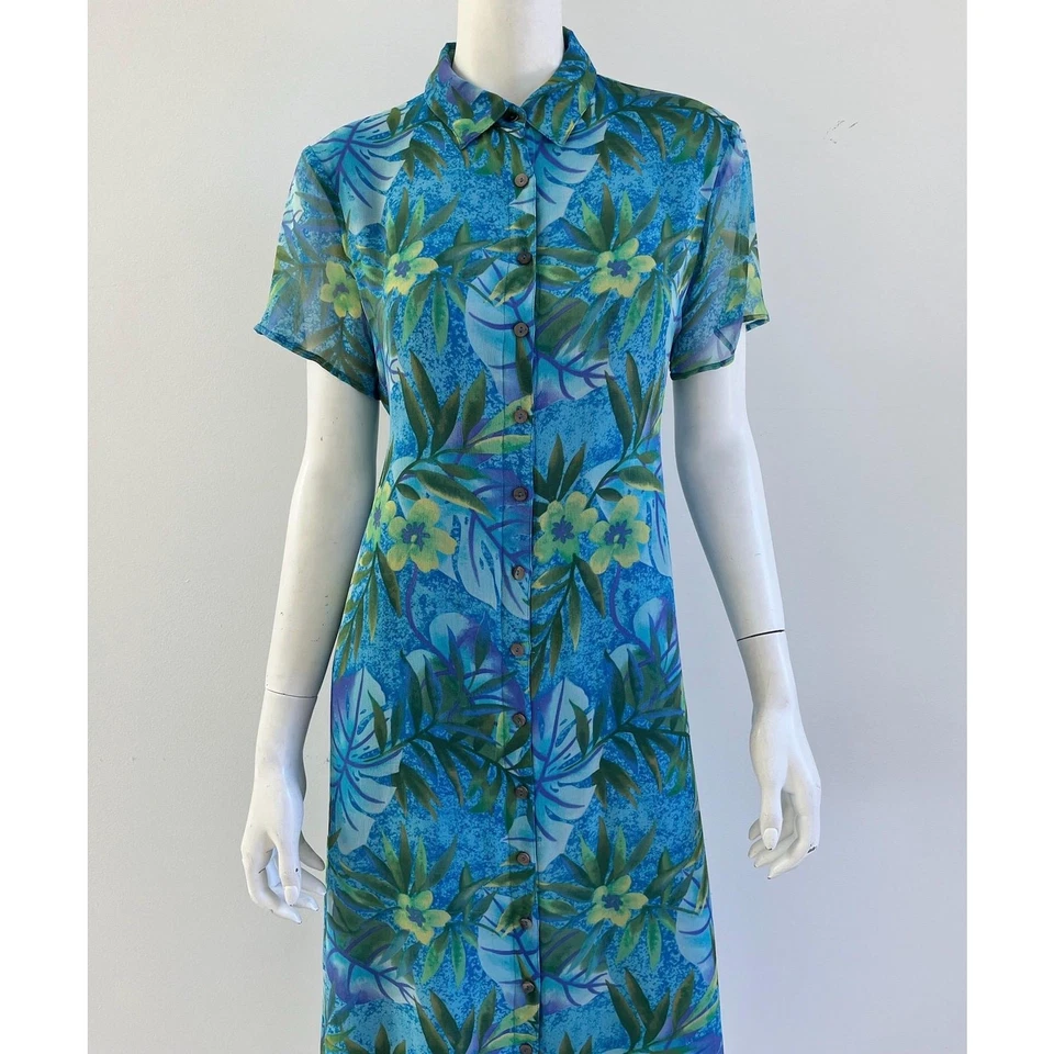 Vestido años 2000 / Vestido camisero de seda tropical Y2K / Mediano Foto 4 de 4