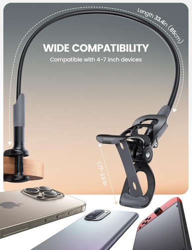 Soporte de teléfono de cama de cuello de cisne soporte flexible para teléfono celular para clip de escritorio soporte perezoso - Imagen 5 de 10