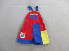 VINTAGE Osh Kosh Overalls Boys 7 Red Blue Multicolor Colorblock USA Shortall