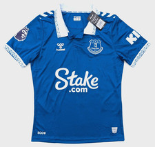 Image of EVERTON HOME 2023/24 FOOTBALL SHIRT - BNWT - DAD # 24 - SMALL - HUMMEL