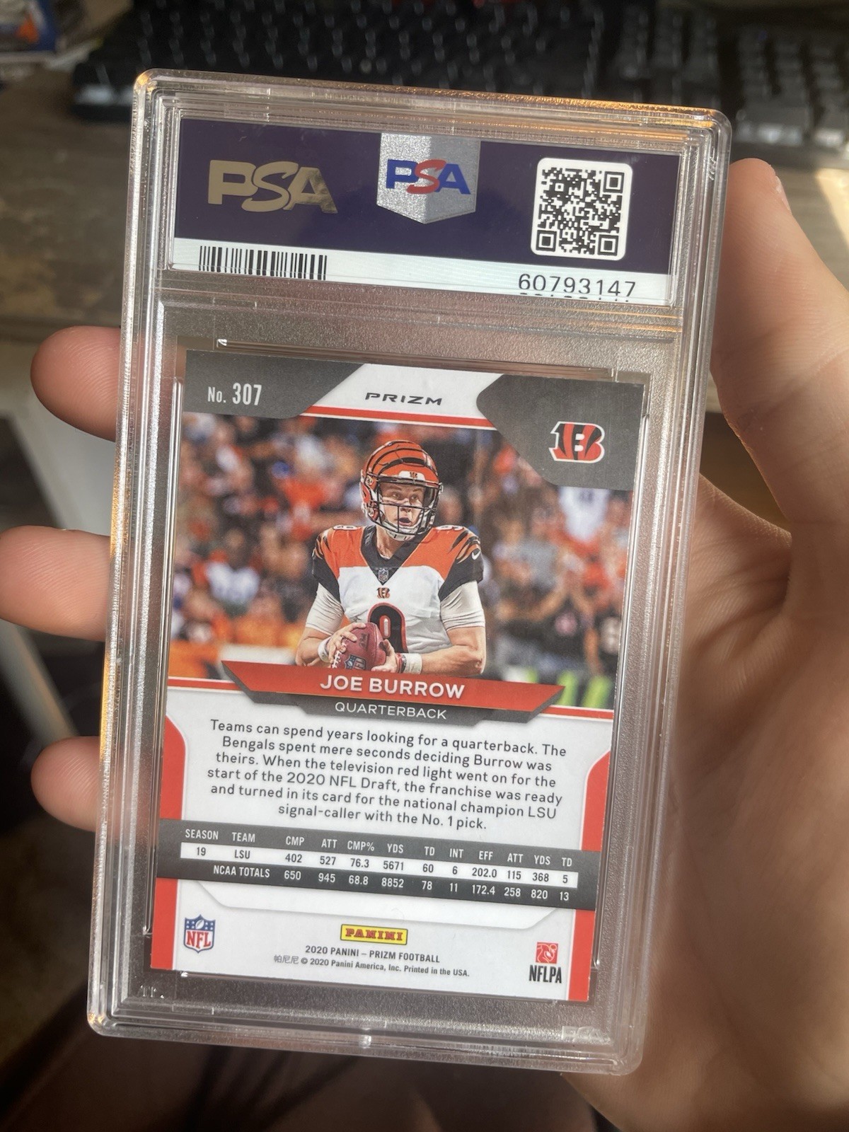2020 Panini Prizm - Rookie Joe Burrow #307 Red Ice Prizm (RC) PSA 9 Cracked Case view 2