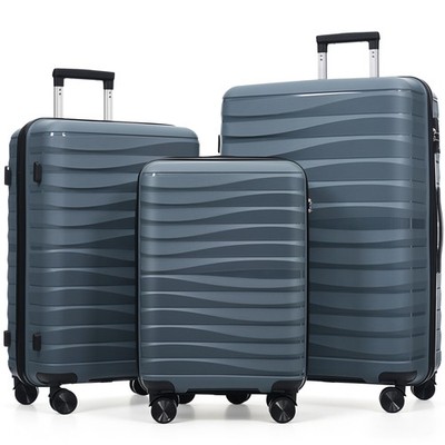 3 Pcs Luggage Set TSA Lock Suitcase Ensemble with 360° Spinner Wheels Grey Blue