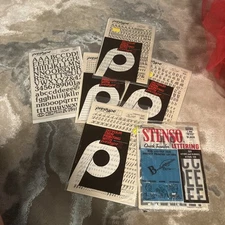 vintage lettering transfer and stencil kits from the brands Prestype and Stenso