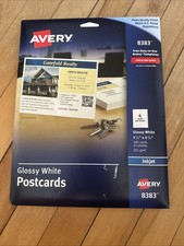 Brand New Avery Glossy White Postcards Pack of 25 for 100 Cards 5.5x4.25 Inches
