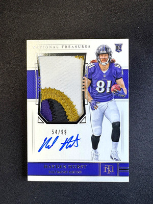2018 National Treasures Hayden Hurst RC Rookie Patch Auto #182 Ravens #d 54/99