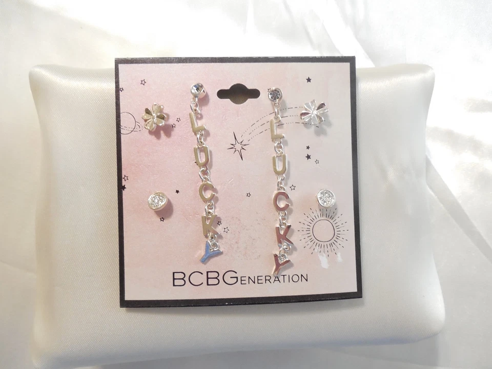 BCBGeneration Silver Tone 3 peças Conjunto Sim. Brincos Diamond Lucky WW192 - Imagem 3 de 4