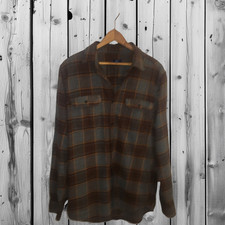 GEORGE MENS LONG SLEEVE FLANNEL SHIRT SIZE MEDIUM BROWN/GRAY PLAID SUPER SOFT