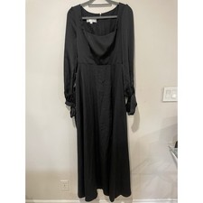 NWT Azazie Leonia A-Line Long Sleeve Chiffon Bridesmaid Long Dress Black Size A6
