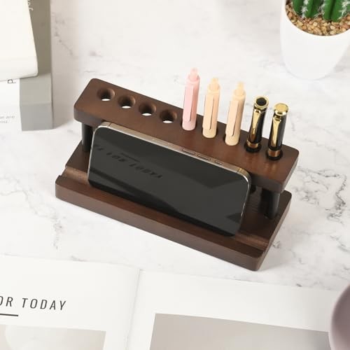 Wooden Pen Holder for Desk, Pencil Holder Wood Fountain Pens Black Walnut Color - Picture 6 of 6