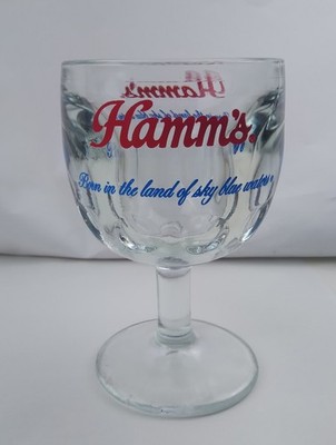 Vintage 1970's Hamm's Beer Thumbprint Goblet Pedestal Stem Heavy Glass Mug