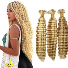 P27/613 Honey Blonde Human Braiding Hair Deep Wave Bulk 12 12 12 Inch Hilight...