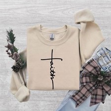 Faith Cross Sweatshirt  Inspirational Christian Religious Hoodie Gift