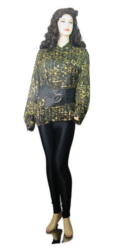 PLUS SIZE~Yves St. Clair 2~SATINY CHIFFON Blouse 24W Animal Print Gold Threaded - Picture 11 of 11