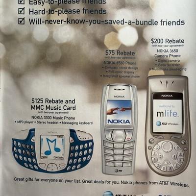 2003 AT&T Wireless PRINT AD Nokia 6560 3650 3300 Music Cell Phone Vintage 2000s