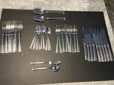 Mikasa Stainless Flatware Rope Service For 9, Four Serv Pieces