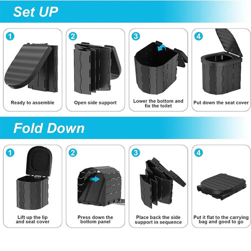 Folding Toilet Car Outdoor Travel Potty Portable for Camping Hiking Beach - Picture 5 of 13