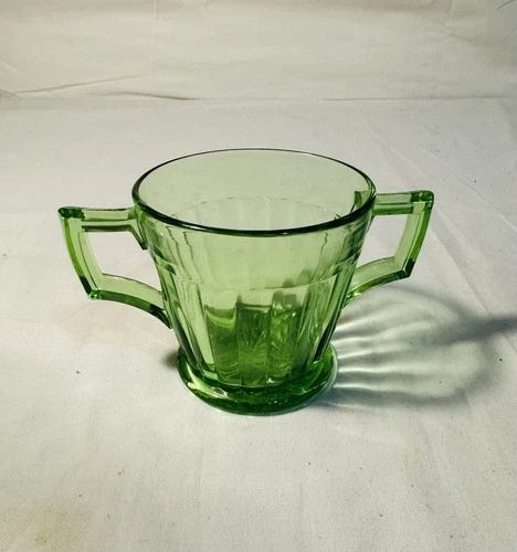 Vintage Heisey Depression Glass Open Sugar Bowl Rib Moongleam Green