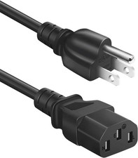 Universal 6ft 3-Prong AC Power Cable for Computer TV Monitor and More Black
