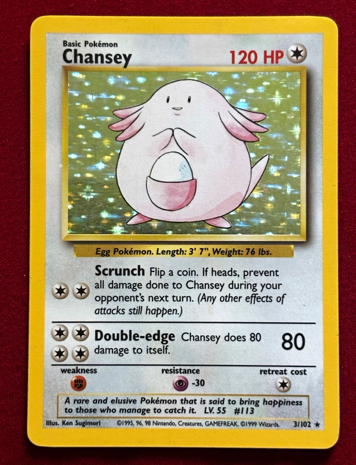 Chansey 003/102 Base Set Holo Rare Pokemon TCG English 1999 LP