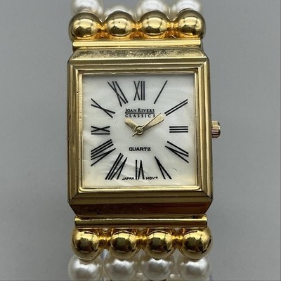 Vtg Joan Rivers Classics Women Watch 29mm Gold Tone Faux Pearl New Battery 7.75''