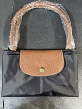 Borsa tote Longcamp Le Pliage taglia grande in tela nera e pelle marrone nuova