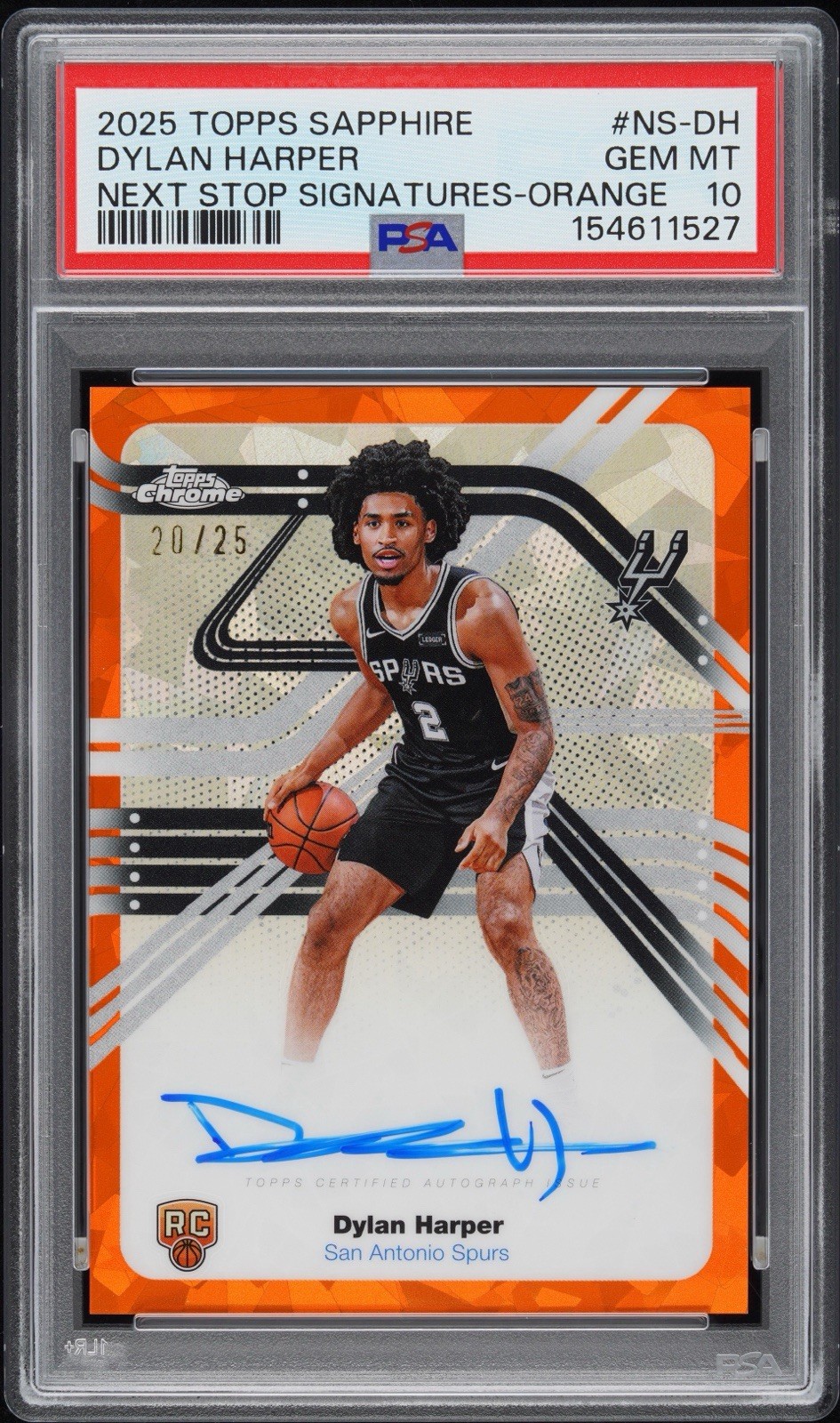 2025-26 Topps Chrome Dylan Harper Next Stop RC Orange Refractor Auto #/25 PSA 10
