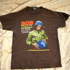 Vintage 2003 Zion Rootswear Bob Marley No More Trouble Double-Sided T Brown S
