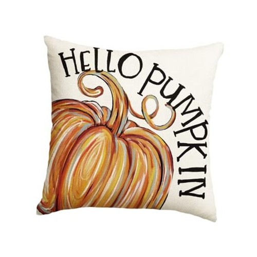 Fall Hello Pumpkin Pillow Cover, 18 x 18 Inch Seasonal 18" x 18" (Pack of 1)