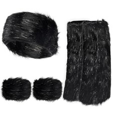 Fuzzy Fur Leg Warmers Set - 3 Pcs Women Winter Furry Boot One Size A-black