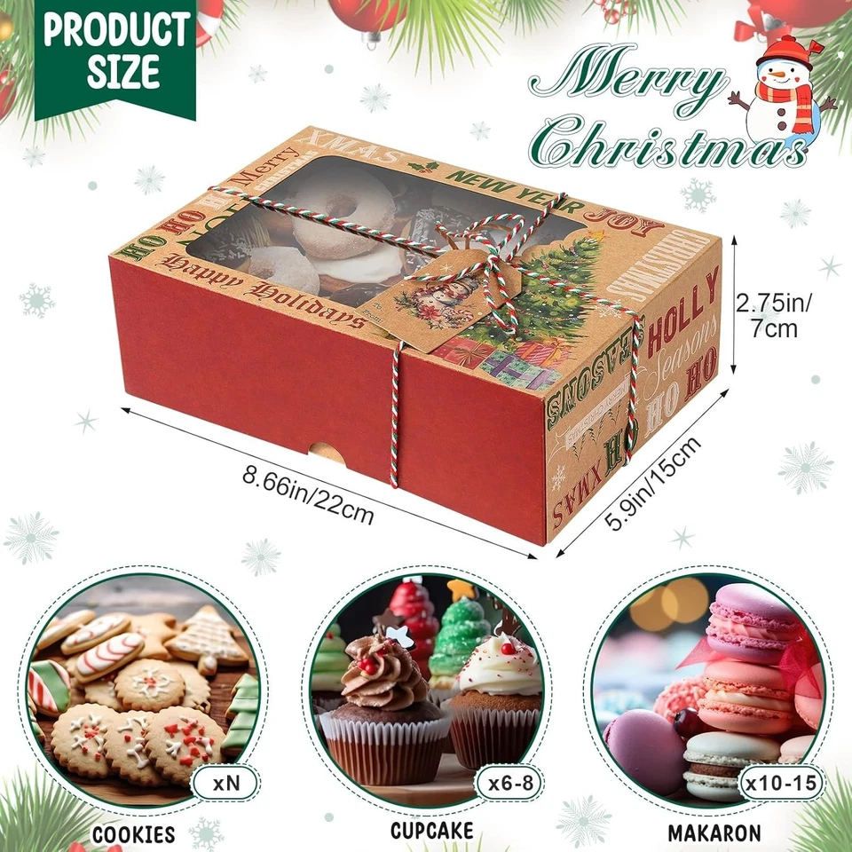 Caixas de presente de biscoito de Natal pacote com 24 recipientes festivos para pastelaria de padaria janela - Imagem 3 de 4