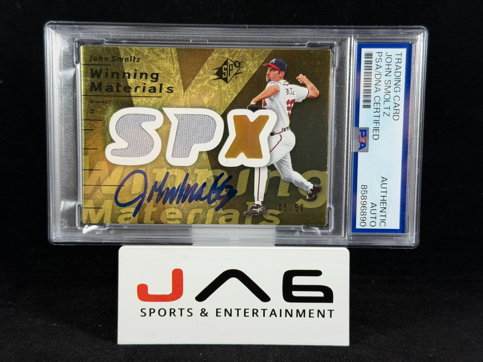John Smoltz Auto Game used patch /50 SPX Winning Materials PSA encap