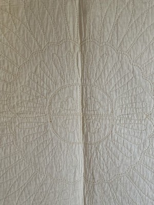 Vintage Whole Cloth Quilt Off-White With Gold Thread Hand Stitching
