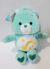 VP2 Care Bears 2002 Wish Bear 10" Plush Stuffed Teal Green Teddy Bear Toy