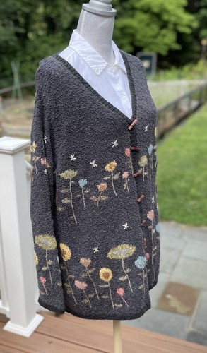 Cárdigan vintage para mujer gris floral Nan Hadden Woolies Grandmacore de gran tamaño L - Imagen 3 de 9