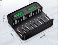 8-Slot LCD USB Battery Charger for AA AAA C D Size Rechargeable Batteries