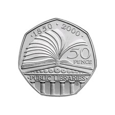 COINS, UK, 50 PENCE, 150 YEARS PUBLIC LIBRARIES, 2000, VF