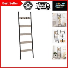 Blanket Ladder, 5-Tier Towel Rack with Hooks, Wall-Leaning Blanket Rack, Deco...