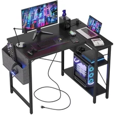 Small Computer Desk with Power Outlets, 40 Inch L Shaped Desk with Reversible...