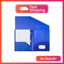 Patelai 48pcs Plastic Folders with Pockets Prongs, Blue, Classic