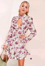 ASOS LUXE keyhole Cutout Mini Dress Fliral Jacquard Size 8