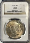 1925 $1 Peace Silver Dollar ~ NGC MS 65